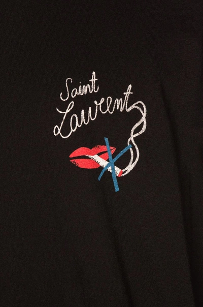 Shop Saint Laurent Smoking Lips Emblem Tee In Black