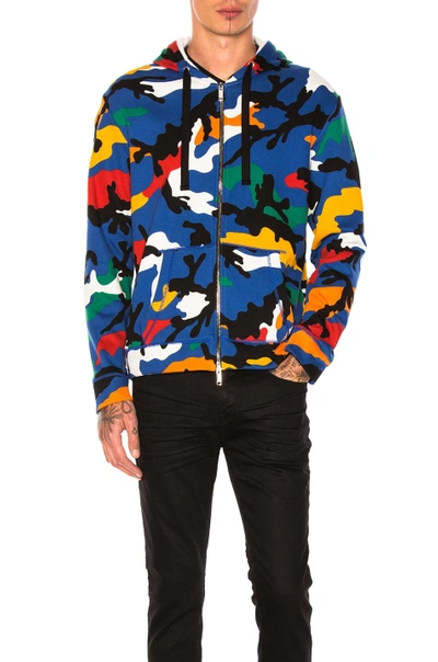 Shop Valentino Camouflage Zip Hoodie In Blue,abstract
