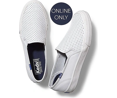 Keds Double Decker Perf Leather In White Blue