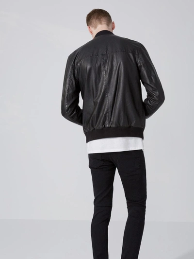 Shop Frank + Oak Leather Bomber Jacket In Black