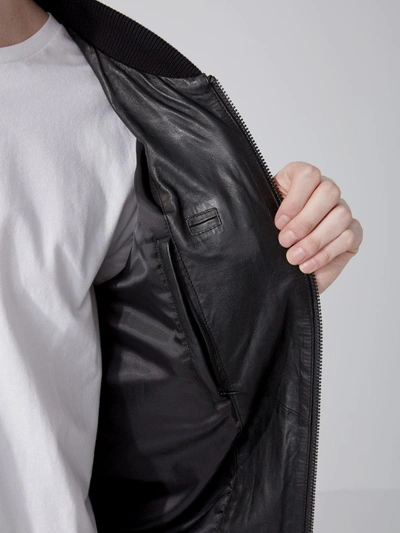 Shop Frank + Oak Leather Bomber Jacket In Black