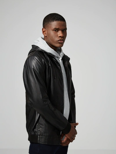 Shop Frank + Oak Lightweight Leather Hoodie In Black