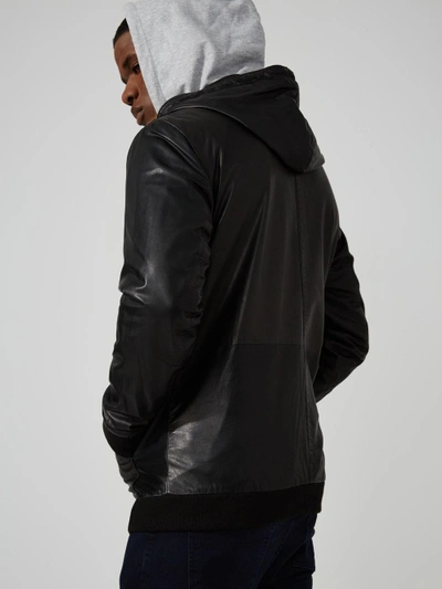 Shop Frank + Oak Lightweight Leather Hoodie In Black