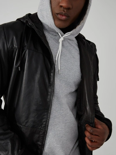 Shop Frank + Oak Lightweight Leather Hoodie In Black