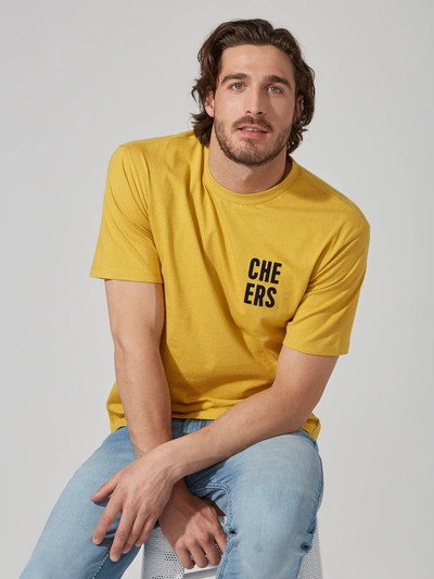 Shop Frank + Oak Cotton "cheers" T-shirt In Yellow