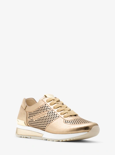 Michael Kors Tilda Perforated Metallic Leather Trainer In Pale Gold