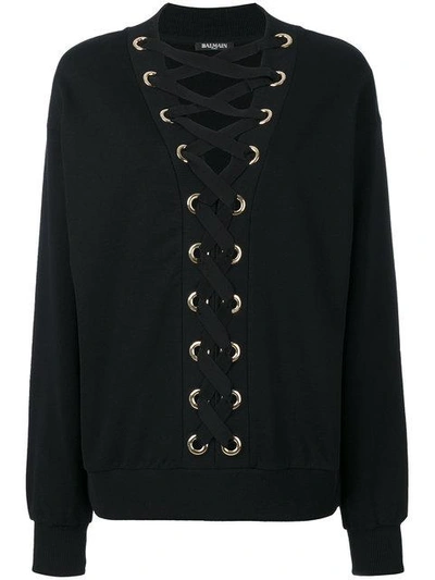 Shop Balmain Lace-up Sweatshirt