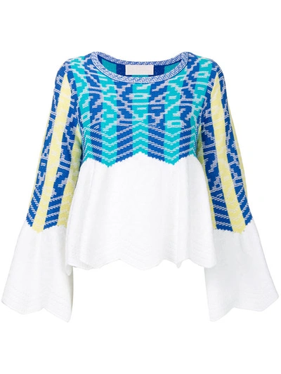 Peter Pilotto Woman Draped Jacquard-knit Sweater Blue In Turquoise