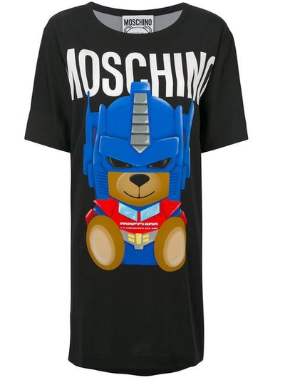 Shop Moschino Transformer Bear Printed T-shirt Dress - Black