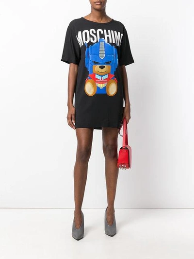 Shop Moschino Transformer Bear Printed T-shirt Dress - Black