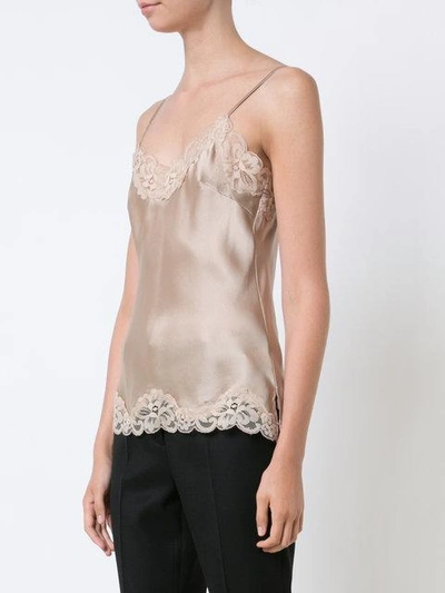 Shop Gold Hawk Silk Top With Lace Detail In Nude & Neutrals