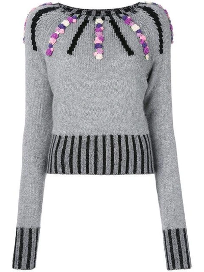 Shop Olympia Le-tan Cashmere Margot Embroidered Sweater - Grey