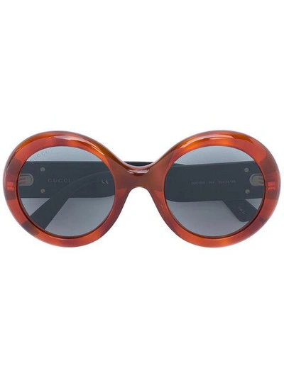 Shop Gucci Eyewear Sonnenbrille Mit Rundem Gestell - Braun