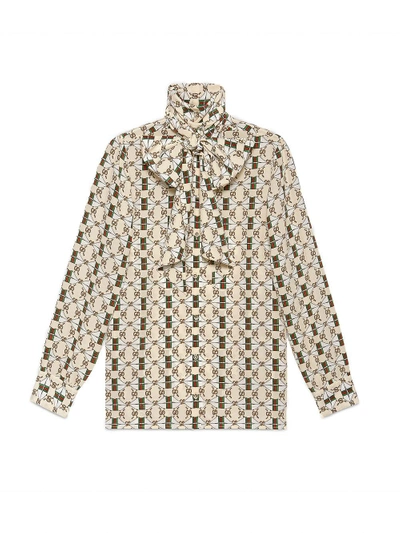 Shop Gucci Silk Shirt With Web Kisses Print
