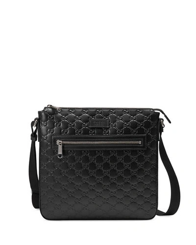 Gucci Signature Leather Messenger Bag In Black