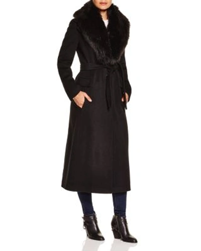 Calvin Klein Petite Faux-fur-trim Maxi Coat In Black