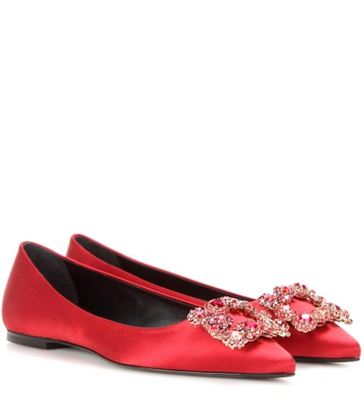 Roger Vivier 10mm Satin & Swarovski Buckle Flats, Red