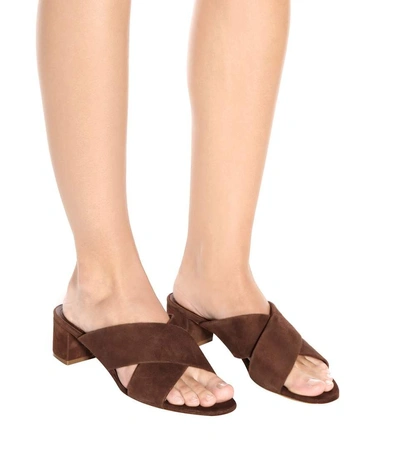 Shop Mansur Gavriel Crossover 40mm Suede Sandals In Chocolate