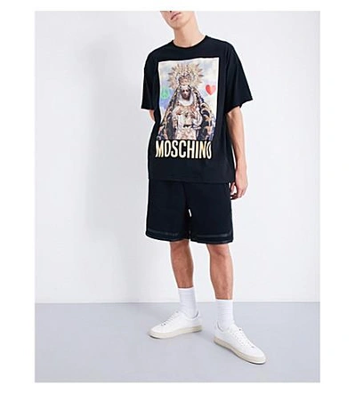 Shop Moschino Virgin Mary Cotton T-shirt In Black