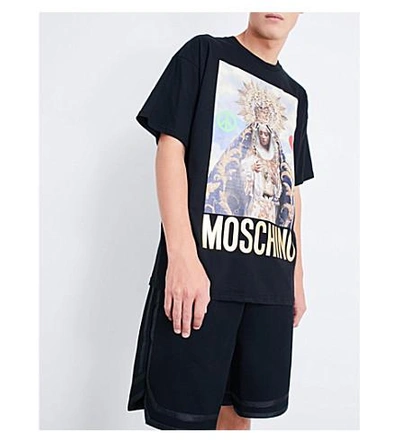 Shop Moschino Virgin Mary Cotton T-shirt In Black