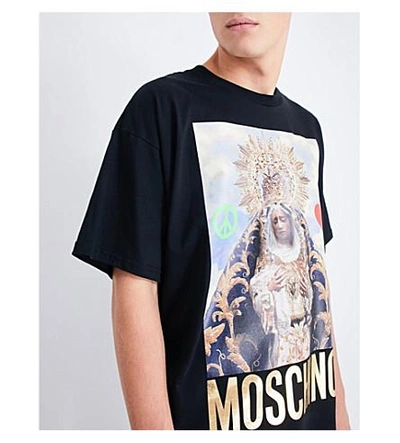 Shop Moschino Virgin Mary Cotton T-shirt In Black