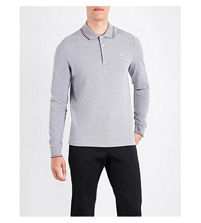 Shop Moncler Stripe-trim Cotton-piqué Polo Shirt In Grey