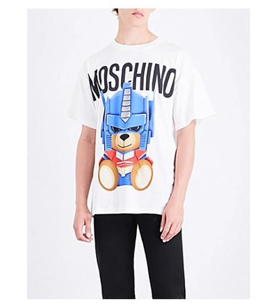 Shop Moschino Transformer Teddy Cotton-jersey T-shirt In White