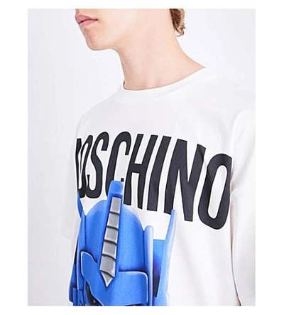 Shop Moschino Transformer Teddy Cotton-jersey T-shirt In White