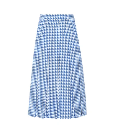 Shop Gucci Pleated Checked Wool Skirt In Blue