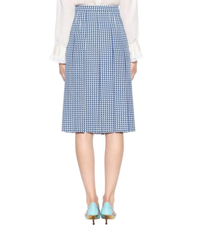 Shop Gucci Pleated Checked Wool Skirt In Blue