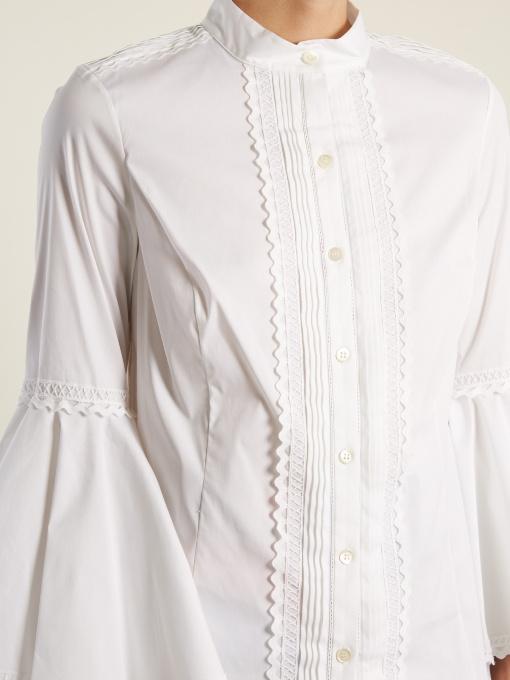 Oscar De La Renta Pintuck-pleat Bell-sleeve Poplin Shirt In White ...