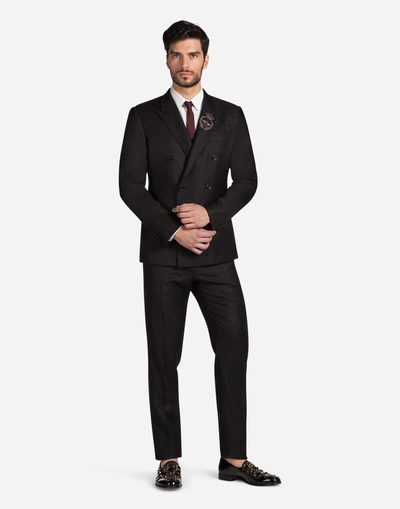 Dolce & Gabbana Two-piece Double-breasted Wool Suit With Patch In Gray