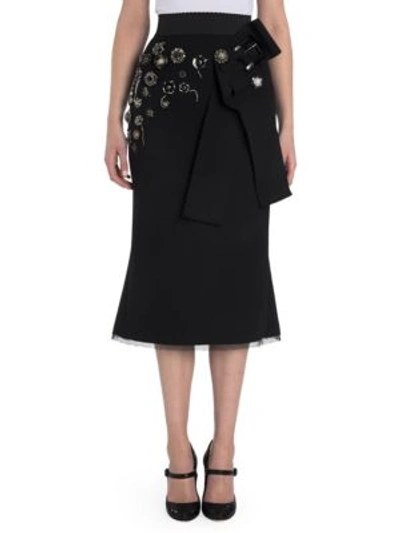 Dolce & Gabbana Button Appliqué Bow Detail Skirt In Black