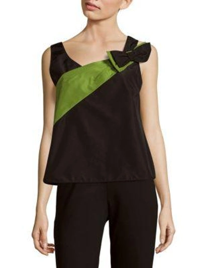 Prada Faille Sleeveless Silk Top In Black Green