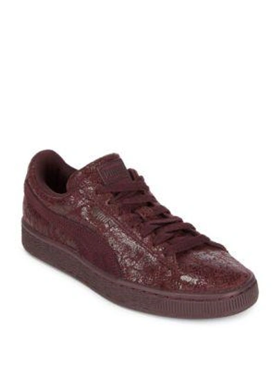 Puma Textured Leather Sneakers In Red