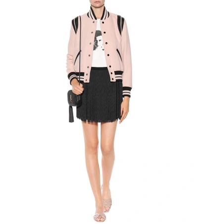 Shop Saint Laurent Classic Teddy Wool-blend Bomber Jacket In Pink