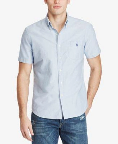 Shop Polo Ralph Lauren Men's Short-sleeve Oxford Shirt In Blue