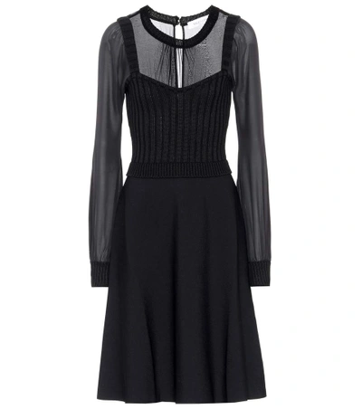 Valentino Crepe And Knit Dress In Black