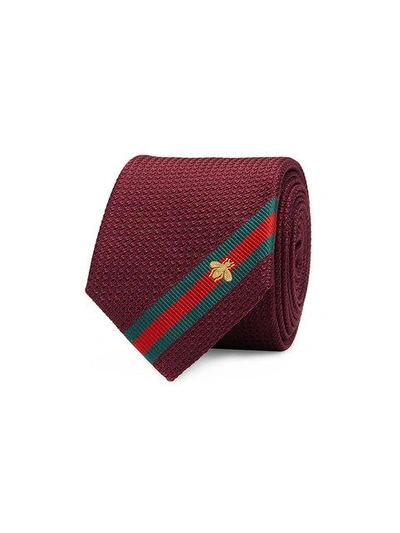 Shop Gucci Silk Tie With Bee Web In Red