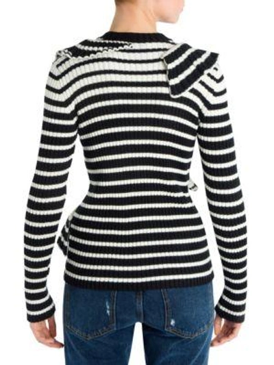 Shop Msgm X Striped Knit Top In Black White