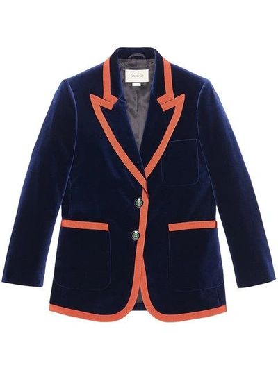 Shop Gucci Web Trim Blazer In Blue