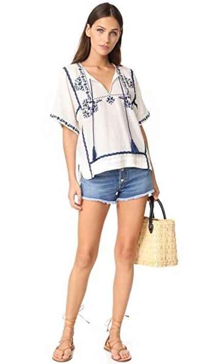 Shop Ella Moss Marini Embroidered Blouse In Natural
