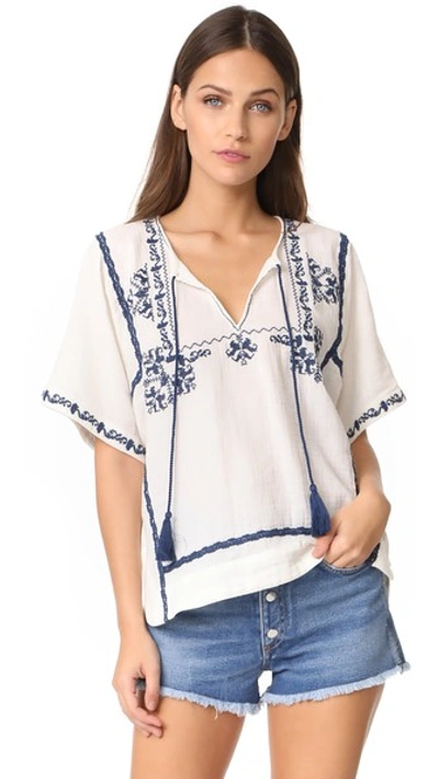 Shop Ella Moss Marini Embroidered Blouse In Natural