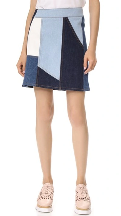 Shop Victoria Victoria Beckham Patchwork Skirt In Blue