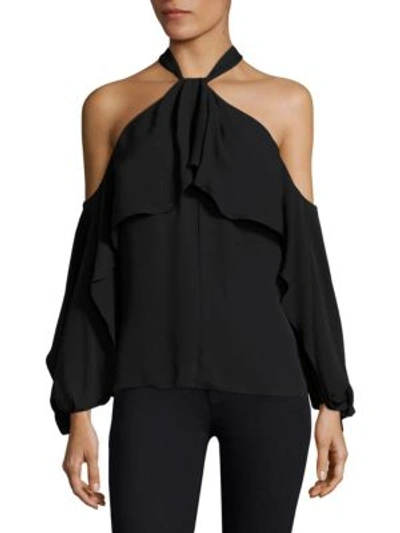 Kobi Halperin Adrienne Ruffled Cold-shoulder Silk Blouse In Black ...