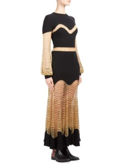 Shop Alexander Mcqueen Metallic Crewneck Dress In Black Gold