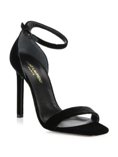Saint Laurent Amber Velvet Ankle-strap Sandals In Black