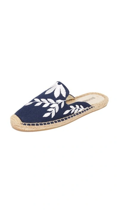 Soludos Women's Embroidered Espadrille Mules In Navy/white