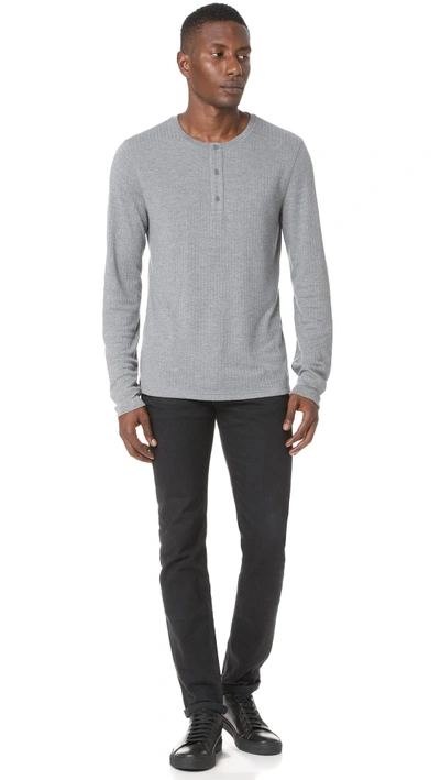 Shop Vince Flat Back Rib Long Sleeve Henley In Blue, Grey