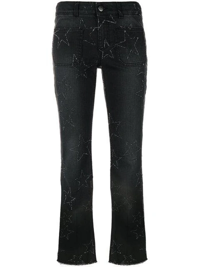 Shop Stella Mccartney Star Stitched Crop Flare Jeans In Black